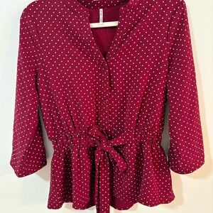 Elegant Burgundy Polka Dot Blouse